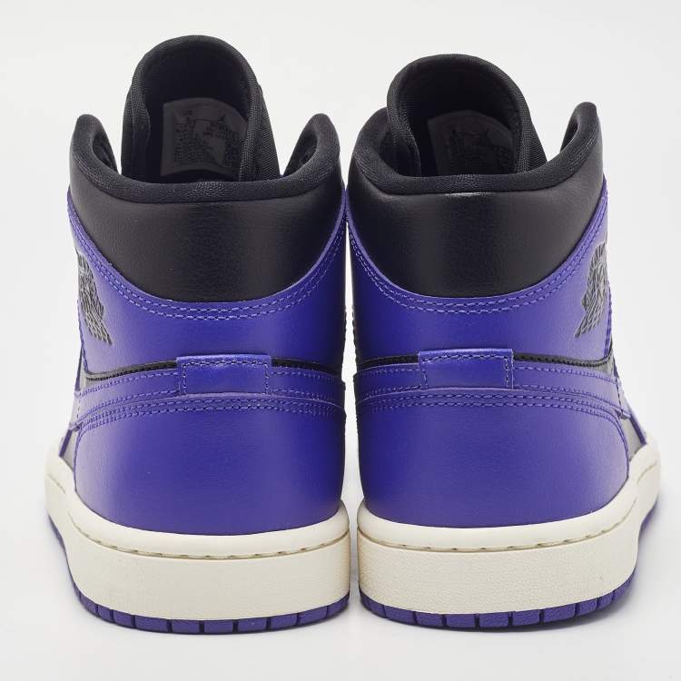 Pre Owned Air Jordans Purple/Black Leather Air Jordan 1 Mid Sneakers Size 39