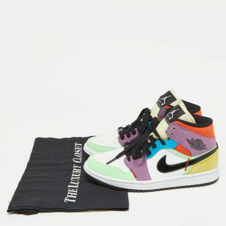 Pre Owned Air Jordan Multicolor Leather and Suede Jordan 1 Mid SE Lightblub Sneakers Size 38