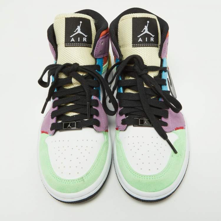 Pre Owned Air Jordan Multicolor Leather and Suede Jordan 1 Mid SE Lightblub Sneakers Size 38