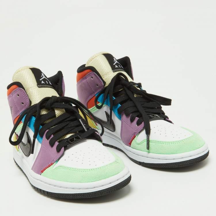 Pre Owned Air Jordan Multicolor Leather and Suede Jordan 1 Mid SE Lightblub Sneakers Size 38