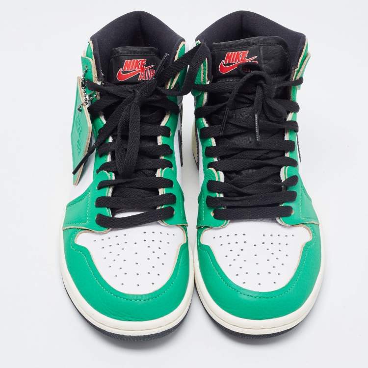 Pre Owned Air Jordan Green/White Leather Jordan 1 Retro High Lucky Green Sneakers Size 38