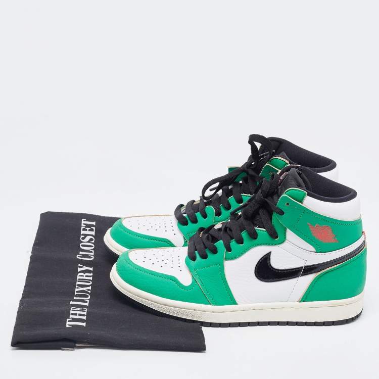 Pre Owned Air Jordan Green/White Leather Jordan 1 Retro High Lucky Green Sneakers Size 38