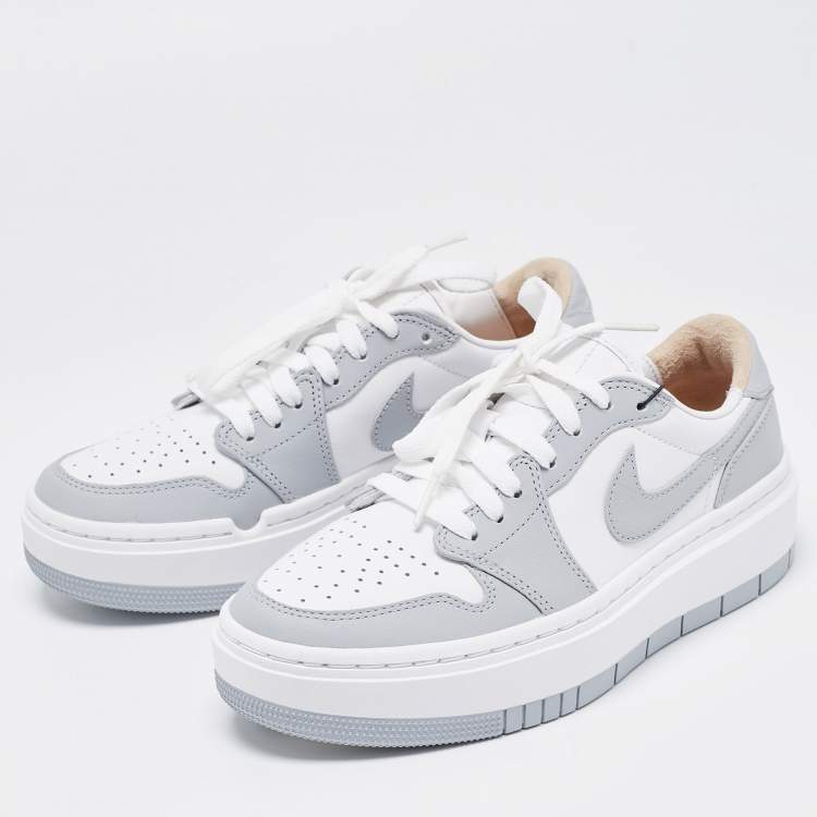 Pre Owned Air Jordans Grey/White Leather Elevate Air Jordan 1 Low Top Sneakers Size 38