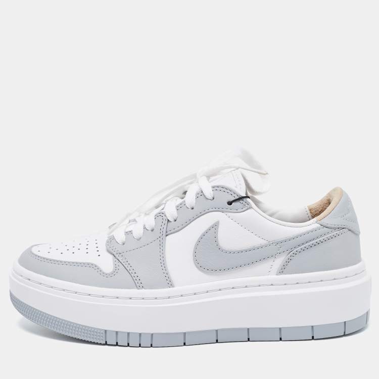 Pre Owned Air Jordans Grey/White Leather Elevate Air Jordan 1 Low Top Sneakers Size 38