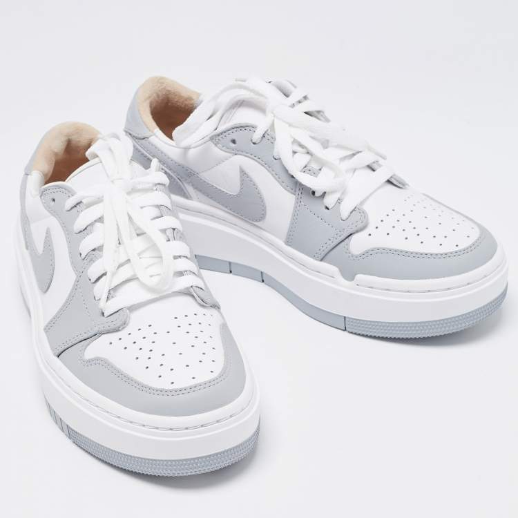 Pre Owned Air Jordans Grey/White Leather Elevate Air Jordan 1 Low Top Sneakers Size 38