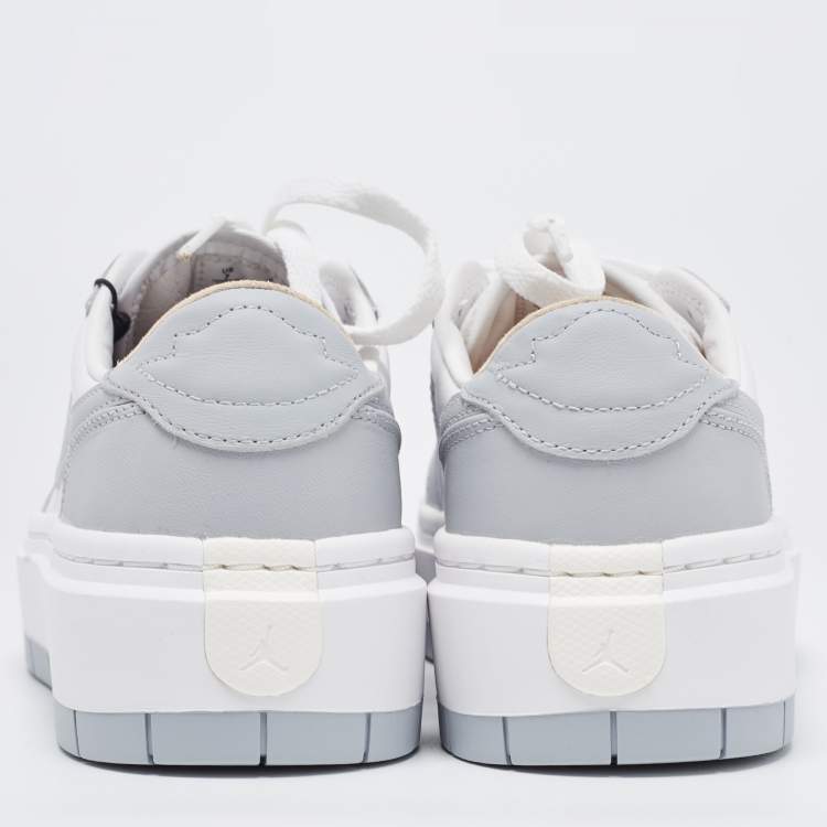 Pre Owned Air Jordans Grey/White Leather Elevate Air Jordan 1 Low Top Sneakers Size 38