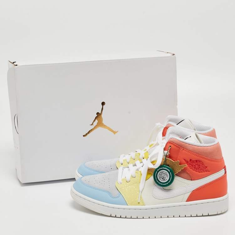 Pre Owned Air Jordan Multicolor Leather and Suede Jordan 1 Mid To My First Coach Sneakers Size 44