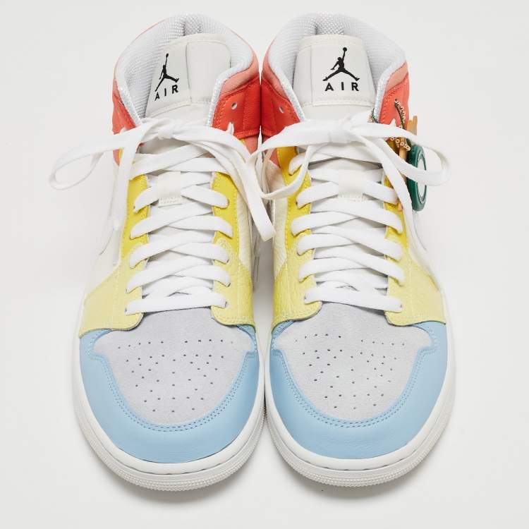 Pre Owned Air Jordan Multicolor Leather and Suede Jordan 1 Mid To My First Coach Sneakers Size 44