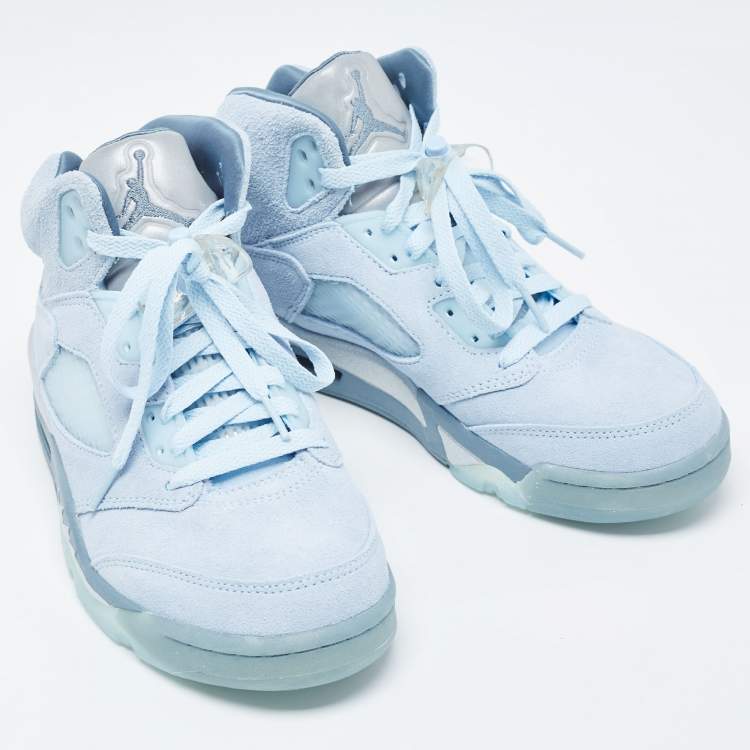 Pre Owned Air Jordans Blue  Suede Air Jordan 1 High Top Sneakers Size 38