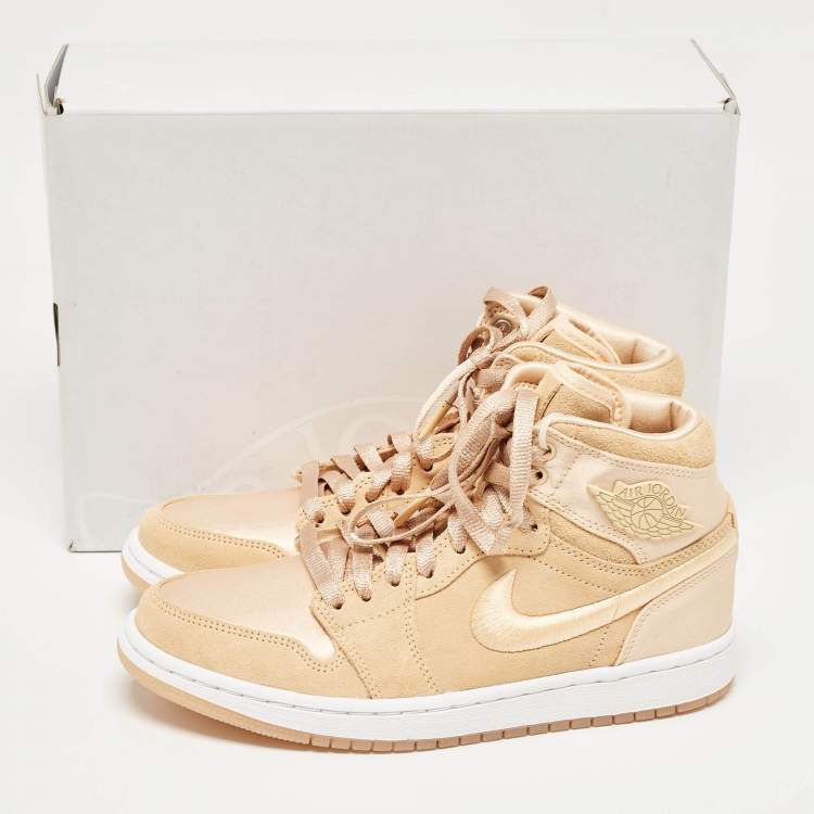 Pre Owned Air Jordans Peach Satin Jordan 1 Retro High Season of Her Ice Peach Sneakers Size 37.5
