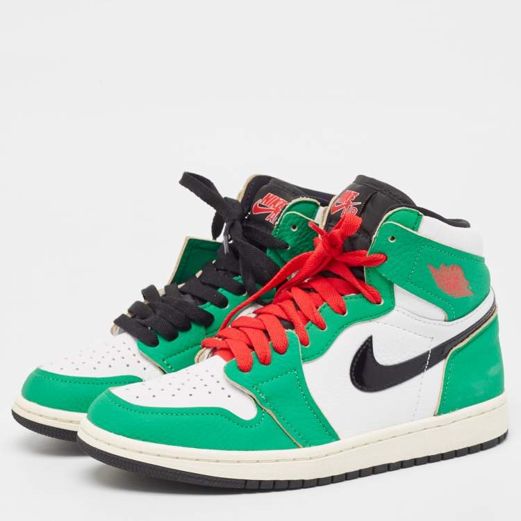 Pre Owned Air Jordans Green/White Leather Air Jordan 1 Lucky Green Sneakers Size 37.5 