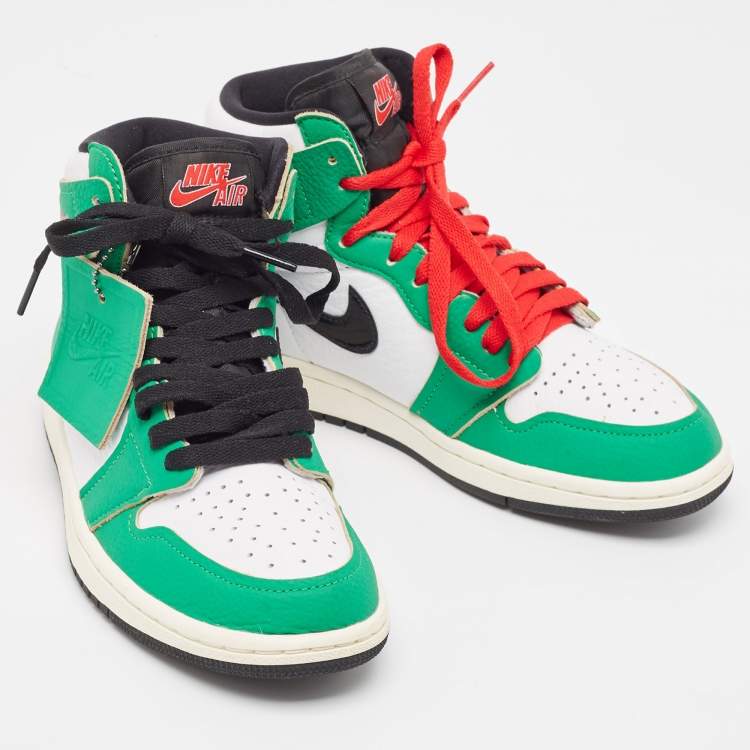 Pre Owned Air Jordans Green/White Leather Air Jordan 1 Lucky Green Sneakers Size 37.5 