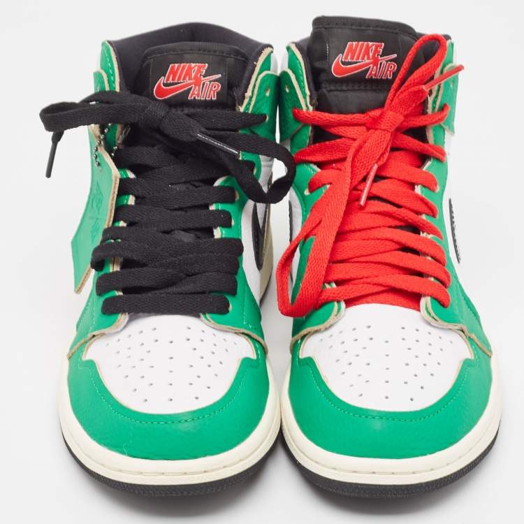 Pre Owned Air Jordans Green/White Leather Air Jordan 1 Lucky Green Sneakers Size 37.5 