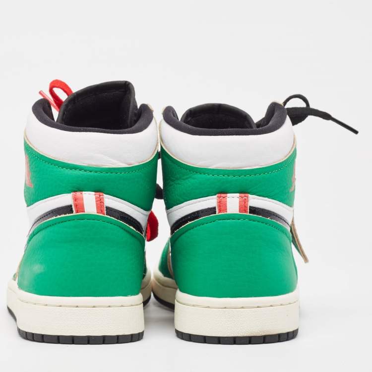Pre Owned Air Jordans Green/White Leather Air Jordan 1 Lucky Green Sneakers Size 37.5 