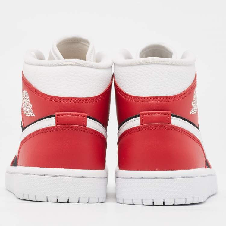 Pre Owned Air Jordans Red/White Leather Air Jordan 1 Mid Gy, Red White Sneakers  Size 37.5