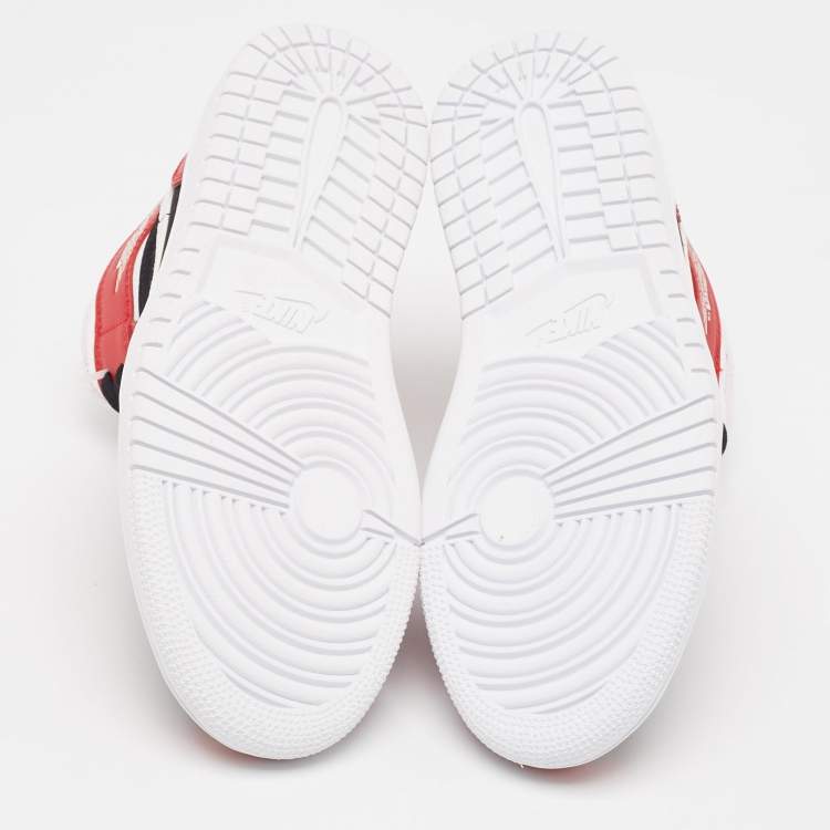 Pre Owned Air Jordans Red/White Leather Air Jordan 1 Mid Gy, Red White Sneakers  Size 37.5