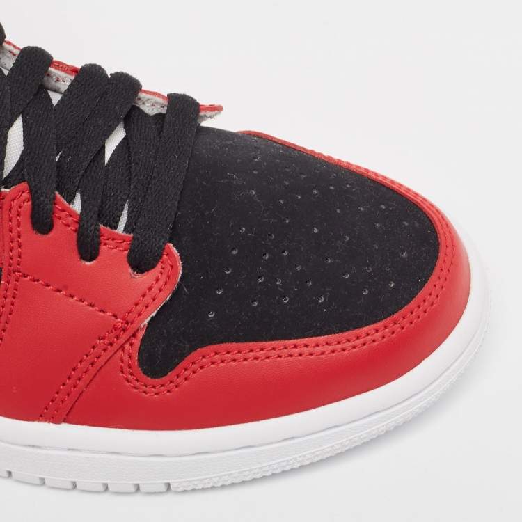 Pre Owned Air Jordans Red/White Leather Air Jordan 1 Mid Gy, Red White Sneakers  Size 37.5