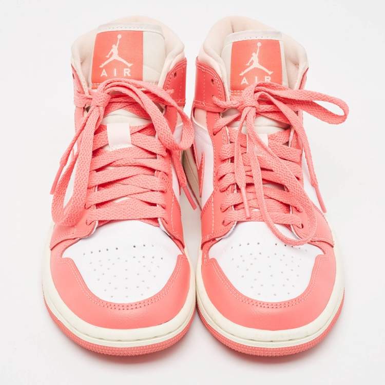 Pre Owned Air Jordans Pink/White Leather Jordan 1 Mid Strawberries and Cream Sneakers Size 36