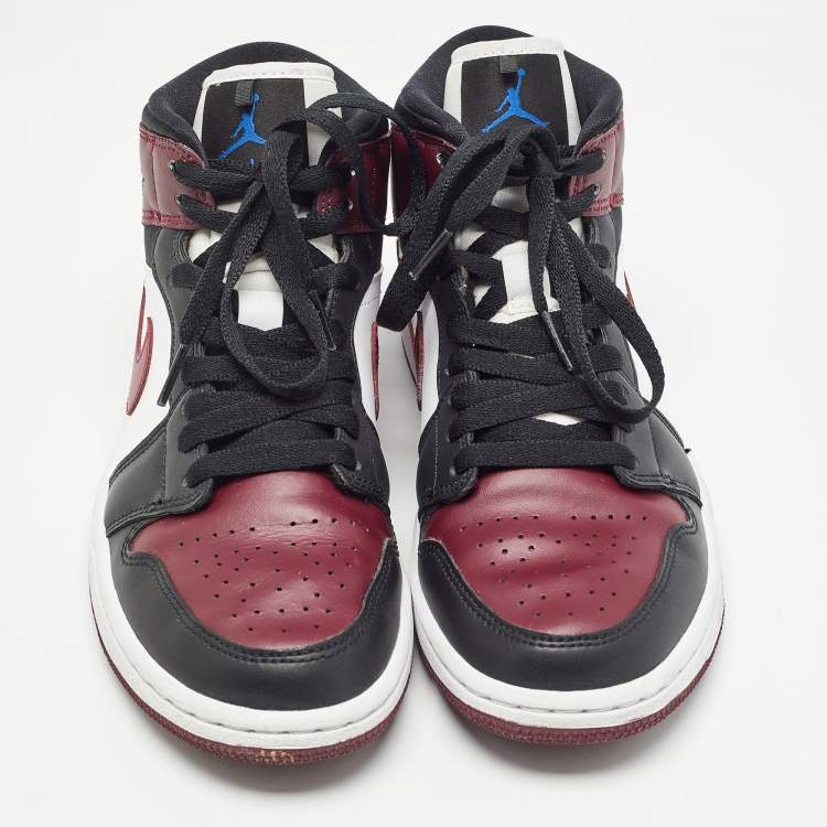 Pre Owned Air Jordans Multicolor Leather Jordan 1 Mid SE Black Dark Beetroot Sneakers Size 38.5