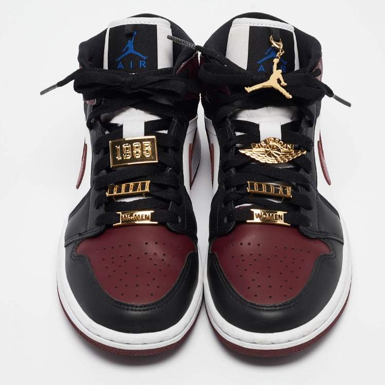 Pre Owned Air Jordans Multicolor Leather Jordan 1 Mid SE Black Dark Beetroot Sneakers Size 38