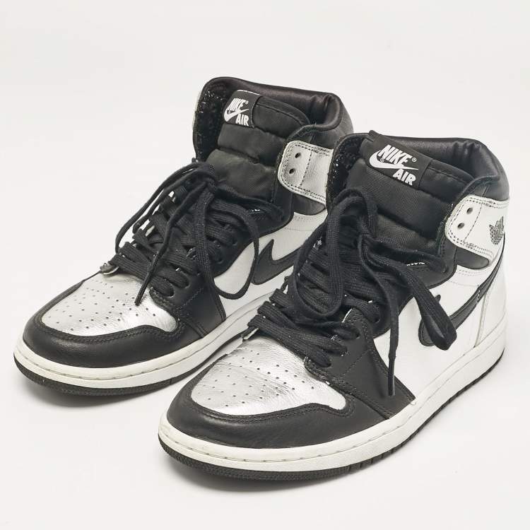 Pre Owned Air Jordans Multicolor Leather Jordan 1 Retro High Silver Toe Sneakers Size 38.5