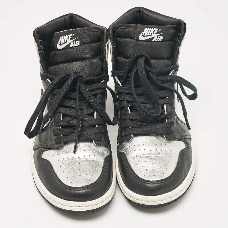 Pre Owned Air Jordans Multicolor Leather Jordan 1 Retro High Silver Toe Sneakers Size 38.5