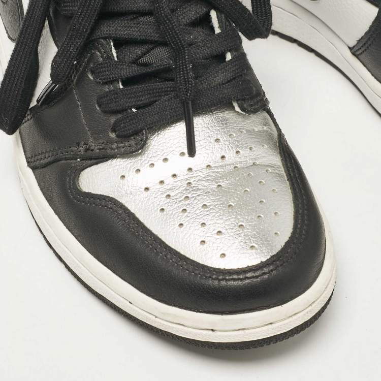 Pre Owned Air Jordans Multicolor Leather Jordan 1 Retro High Silver Toe Sneakers Size 38.5