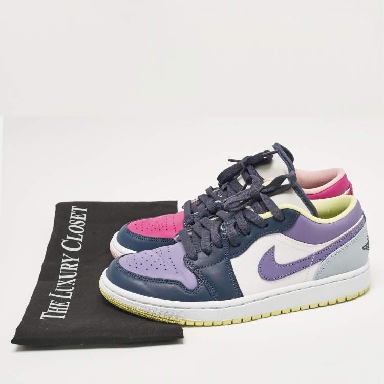 Pre Owned Air Jordan Multicolor Leather Jordan 1 Low Purple/Magenta Sneakers Size 38.5