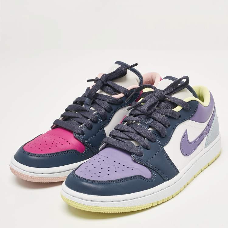 Pre Owned Air Jordan Multicolor Leather Jordan 1 Low Purple/Magenta Sneakers Size 38.5