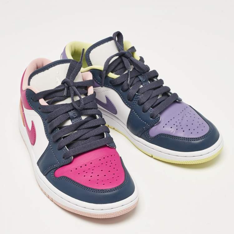 Pre Owned Air Jordan Multicolor Leather Jordan 1 Low Purple/Magenta Sneakers Size 38.5