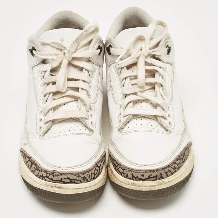 Pre Owned Air Jordan White Leather Jordan 3 Retro Neapolitan Dark Mocha Sneakers Size 41