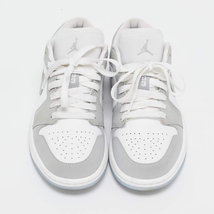 Pre Owned Air Jordans Grey/White Air Jordan 1 Lace Up Sneakers Size 37.5