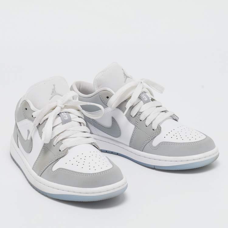 Pre Owned Air Jordans Grey/White Air Jordan 1 Lace Up Sneakers Size 37.5