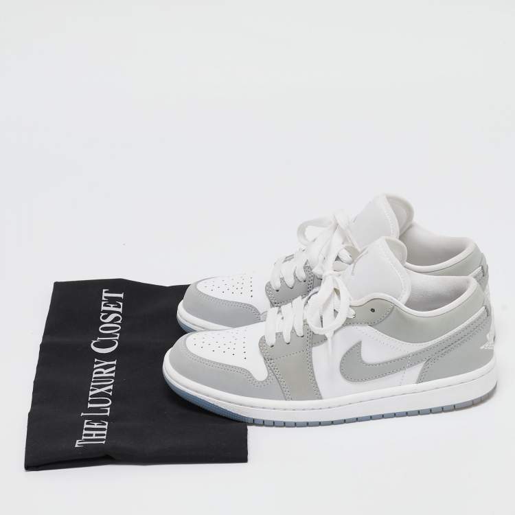 Pre Owned Air Jordans Grey/White Air Jordan 1 Lace Up Sneakers Size 37.5