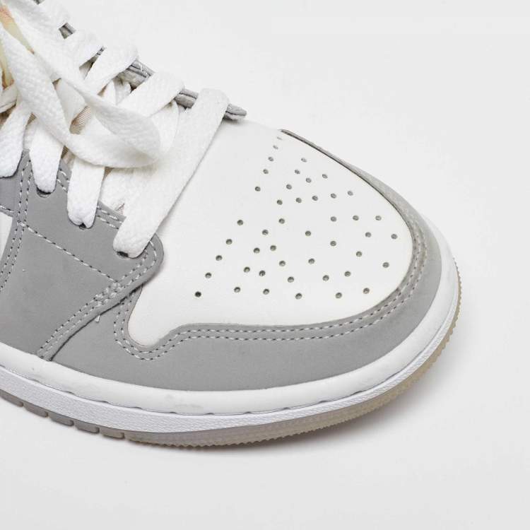 Pre Owned Air Jordans Grey/White Leather Air Jordan 1 Mid Wolf Grey Sneakers Size 35.5