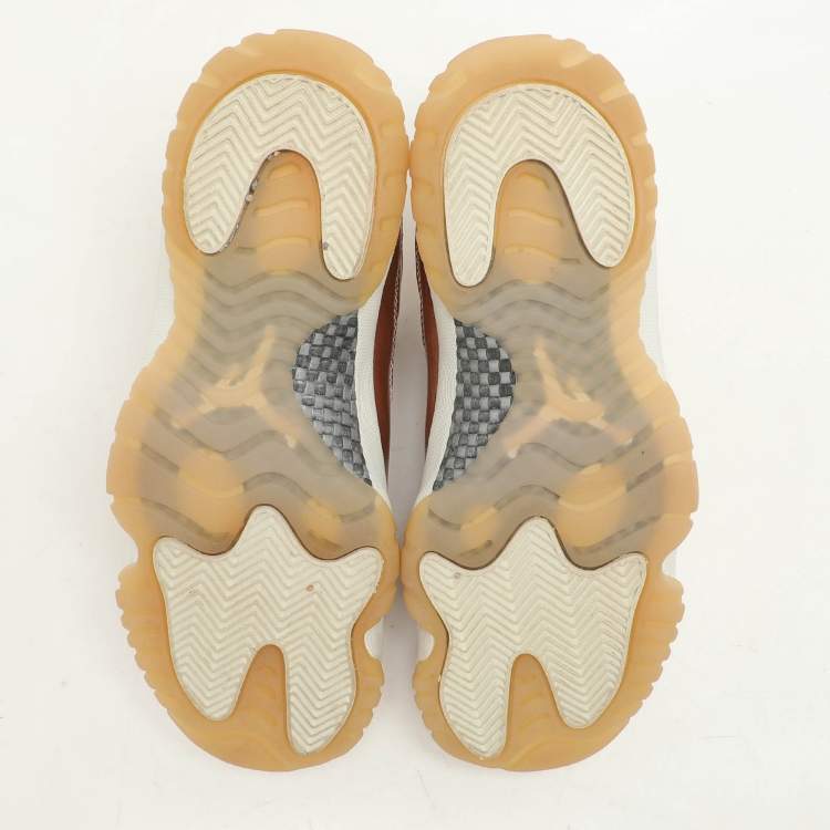 Pre Owned Air Jordans Beige/Rose Gold Patent and Leather Jordan 11 Low Top Sneakers Size 39