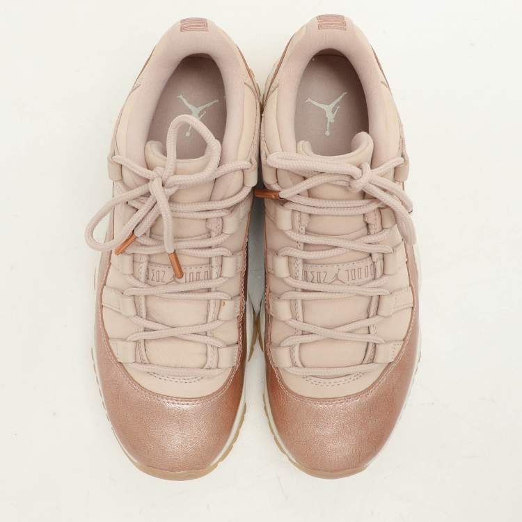 Pre Owned Air Jordans Beige/Rose Gold Patent and Leather Jordan 11 Low Top Sneakers Size 39
