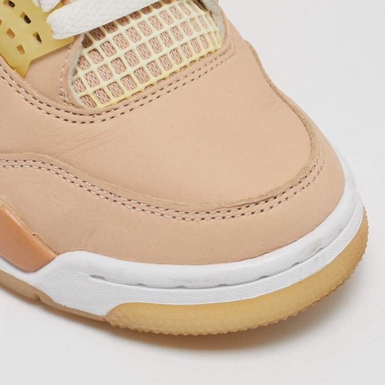 Pre Owned Air Jordans Beige Durabuck Leather Jordan 4 Retro Shimmer Sneakers Size 38