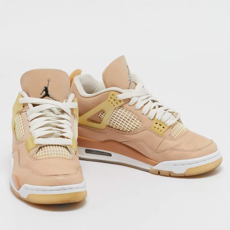 Pre Owned Air Jordans Beige Durabuck Leather Jordan 4 Retro Shimmer Sneakers Size 38