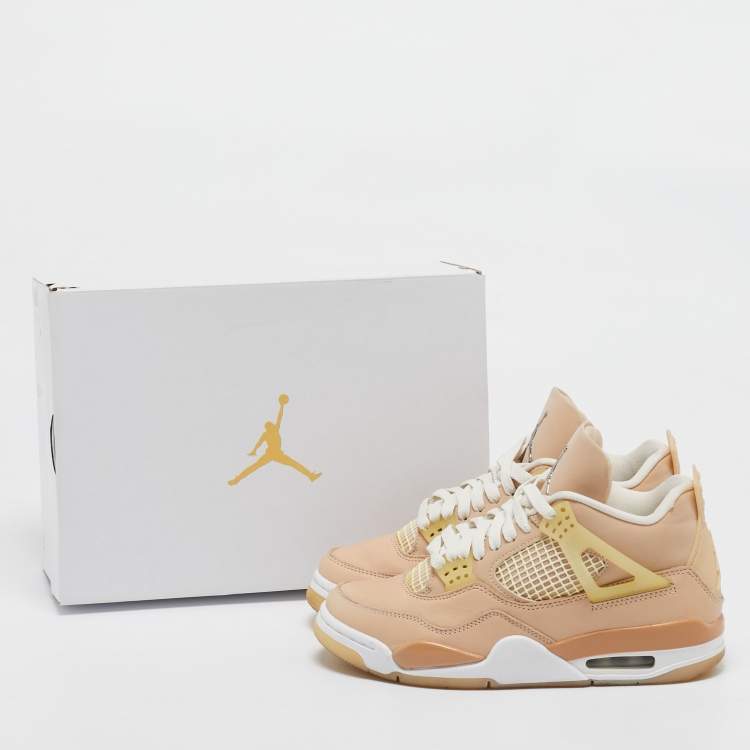 Pre Owned Air Jordans Beige Durabuck Leather Jordan 4 Retro Shimmer Sneakers Size 38