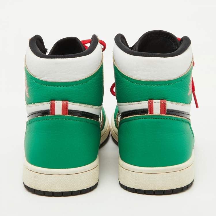 Pre Owned Air Jordans Green/White Leather Jordan 1 Retro High Lucky Green Boston Sneakers Size 40.5
