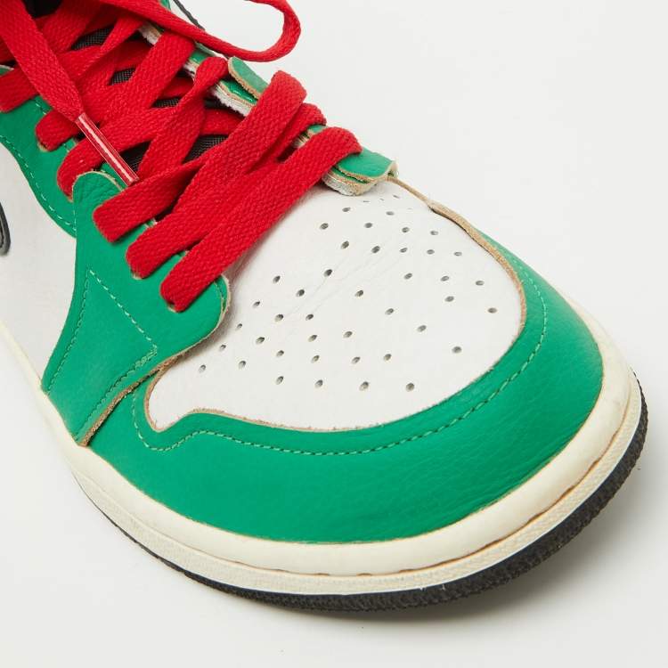 Pre Owned Air Jordans Green/White Leather Jordan 1 Retro High Lucky Green Boston Sneakers Size 40.5