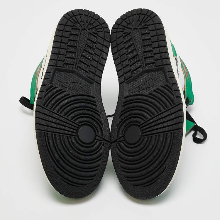 Pre Owned Air Jordans Green/White Leather Jordan 1 Retro High Lucky Green Sneakers Size 38.5