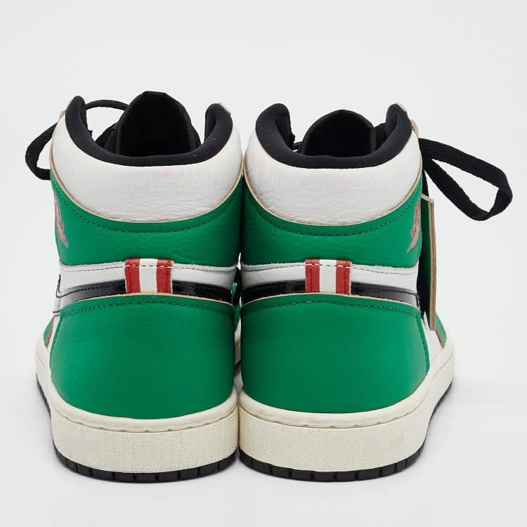 Pre Owned Air Jordans Green/White Leather Jordan 1 Retro High Lucky Green Sneakers Size 38.5