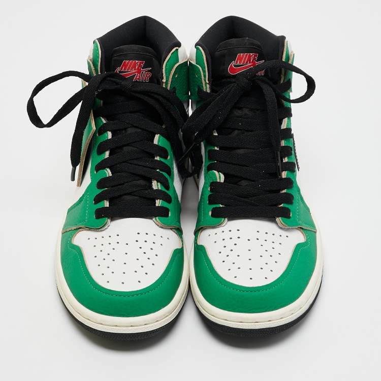Pre Owned Air Jordans Green/White Leather Jordan 1 Retro High Lucky Green Sneakers Size 38.5