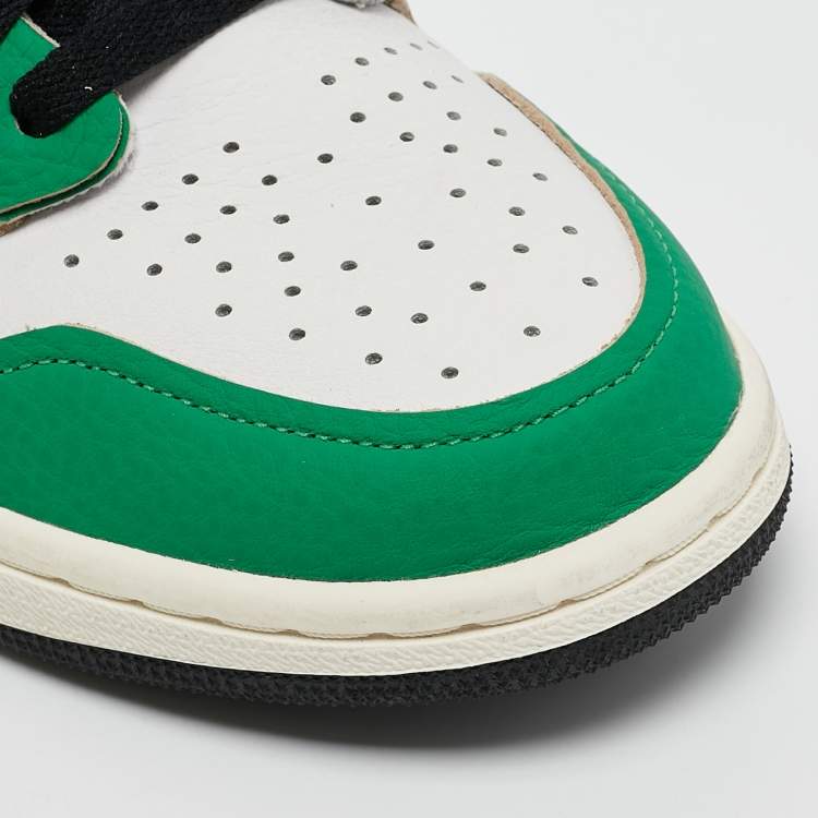 Pre Owned Air Jordans Green/White Leather Jordan 1 Retro High Lucky Green Sneakers Size 38.5