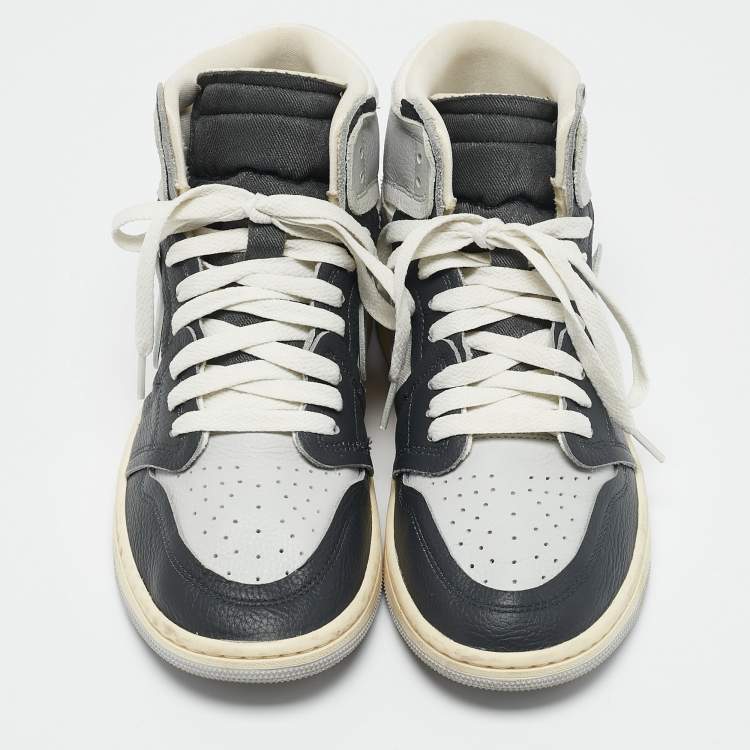 Pre Owned Air Jordans Grey/Black Canvas and Leather Air Jordan 1 High Top Sneakers Size 39