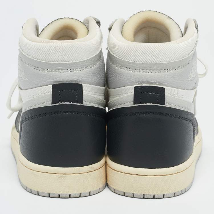 Pre Owned Air Jordans Grey/Black Canvas and Leather Air Jordan 1 High Top Sneakers Size 39