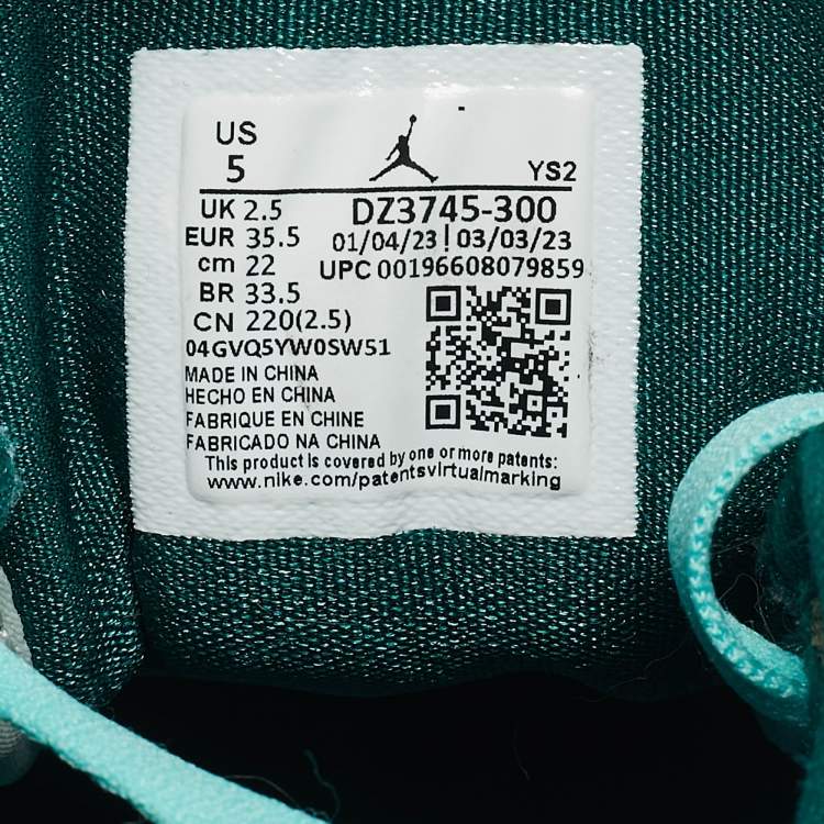 Pre Owned Air Jordans Green/White Leather Jordan Chenille Bleached Turquoise Sneakers Size 35.5