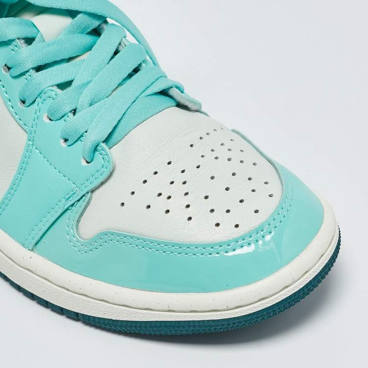 Pre Owned Air Jordans Green/White Leather Jordan Chenille Bleached Turquoise Sneakers Size 35.5